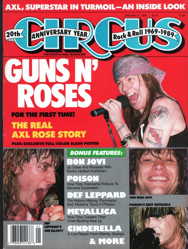 Circus Anniversary January 1989 Guns N’ Roses Bon Jovi Metallica Poison Def Leppard Poster