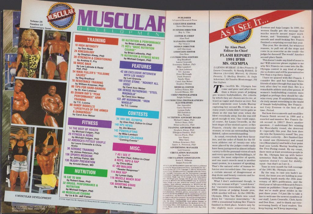 Muscular Development Magazine 1991 28th Anniversary Lee Haney Sandy ...