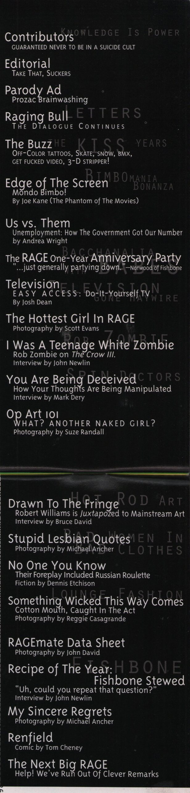 Rage Magazine October 1997 White Rob Zombie Robert Williams Josh Dean + Poster - Image 3